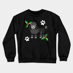 Christmas Black Poodle Dog Gifts, on Blue Crewneck Sweatshirt